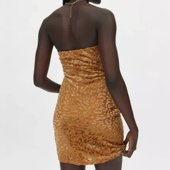 Silence + Noise Brenna Strapless Velvet Burnout Print Mini Dress in Mustard, M - Picture 3 of 14